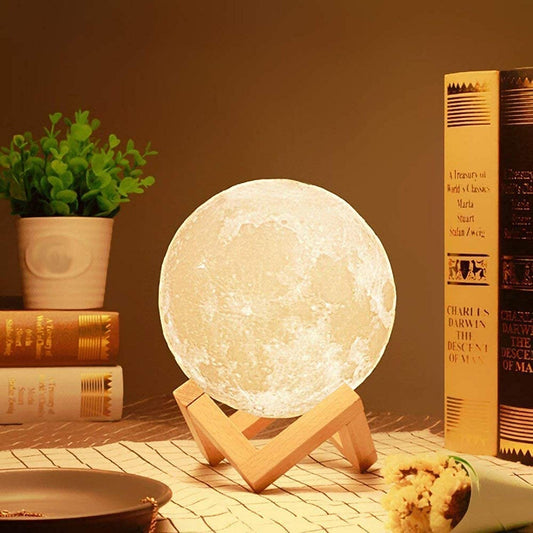 3D Moon Lamp with Wooden Stand (6 Inch)